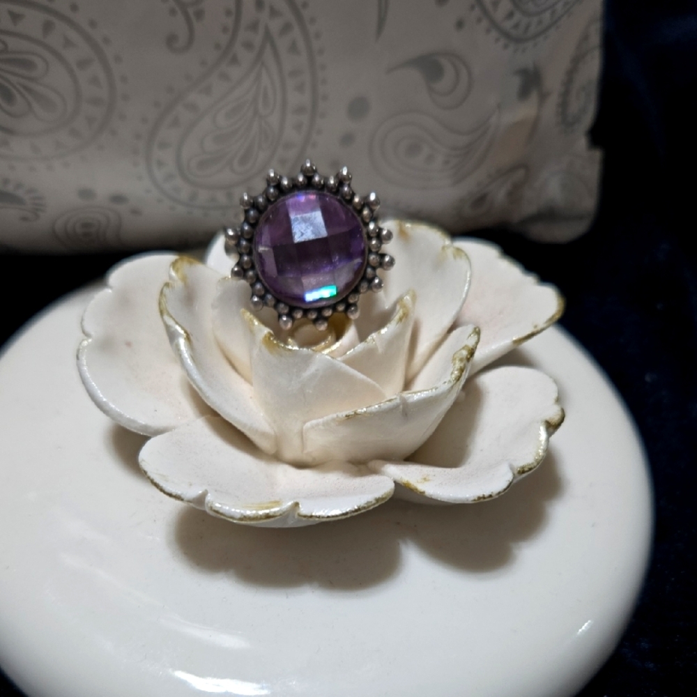 Purple Gemstone Ring with Silver Accents